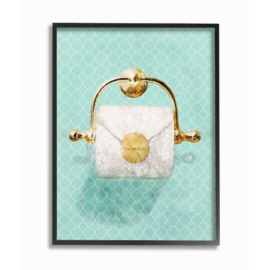Stupell Industries Fashion Toilet Paper Roll over Geometric Tile Black Framed Wall Art